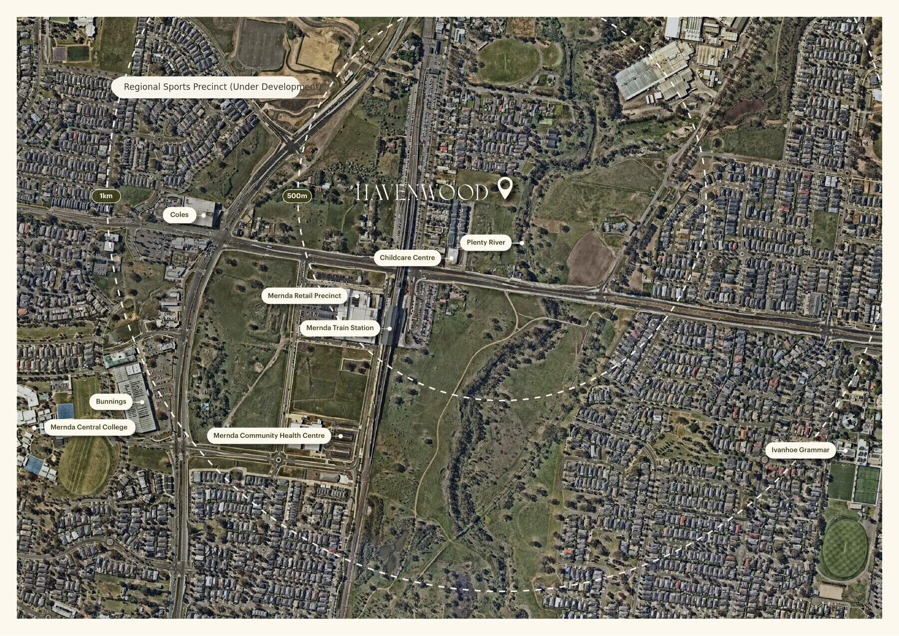 Havenwood proximity map showing nearby amenities in Mernda